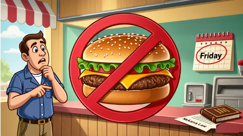 Cheeseburger with a no sign over it and a Friday calendar in Nebraska