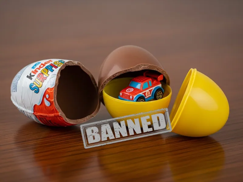 Kinder Surprise Egg with toy inside and banned sign
